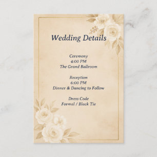 Beige Gold Floral Wedding Details Card