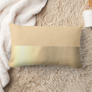 Beige Gold Foil Rustic Faux Lumbar Cushion