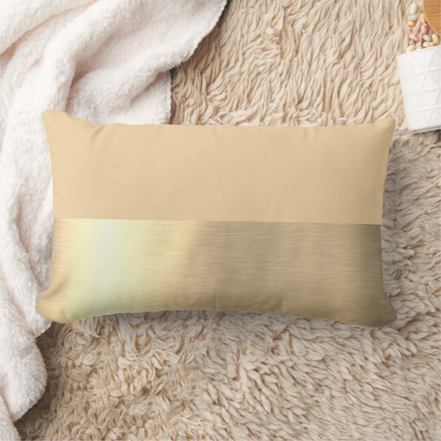 Beige Gold Foil Rustic Faux  Lumbar Cushion (Blanket)
