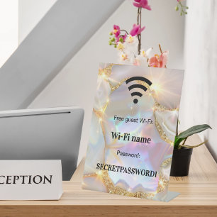 Beige gold guest customer wifi network password pedestal sign
