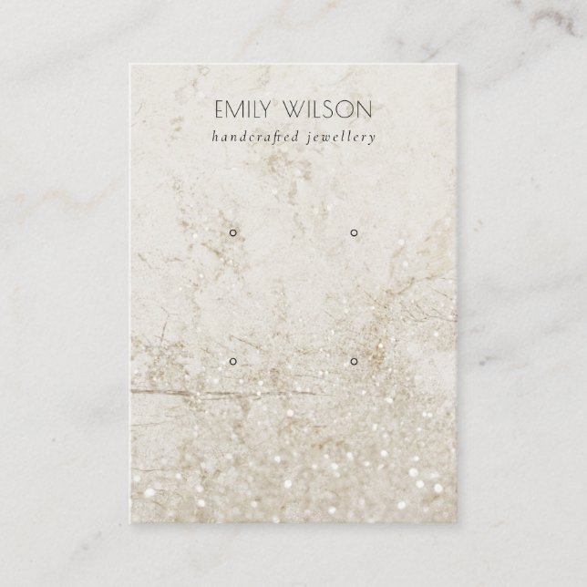 Beige Gold Marble Glitter 2 Stud Earring Display Business Card (Front)