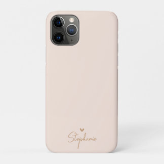Beige Gold Minimal Heart Personalised Gift Name Case-Mate iPhone Case