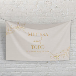 Beige Gold Minimal Minimalist Branch Leaf Wedding Banner