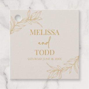 Beige Gold Minimal Minimalist Branch Leaf Wedding Favour Tags