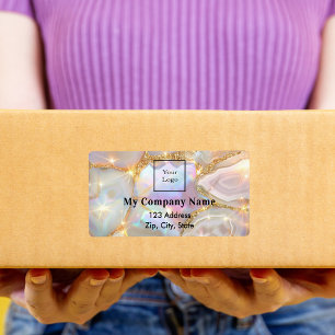 Beige gold opal logo return address shipping