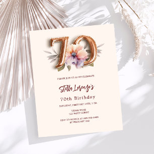 Beige gold peach floral budget 70th birthday