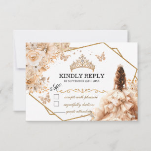 Beige Gold Princess Girl Tiara Quince Sweet 16 Card