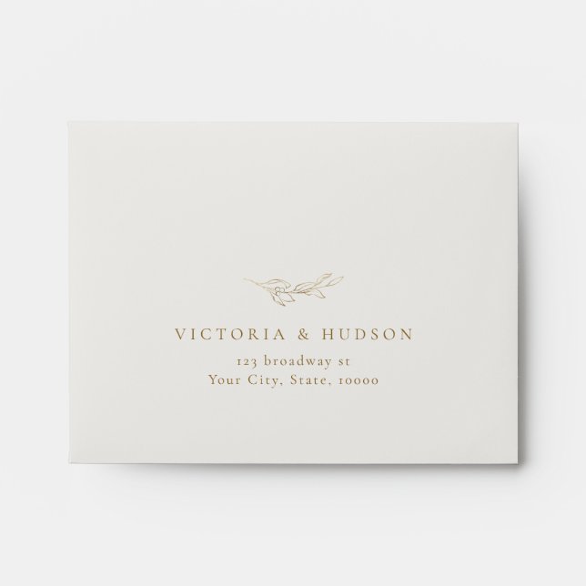 Beige gold simple botanical wedding RSVP Envelope (Front)