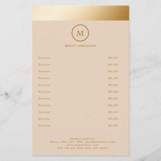 Beige Gold Stripe Monogramm Circle Flyer (Front)