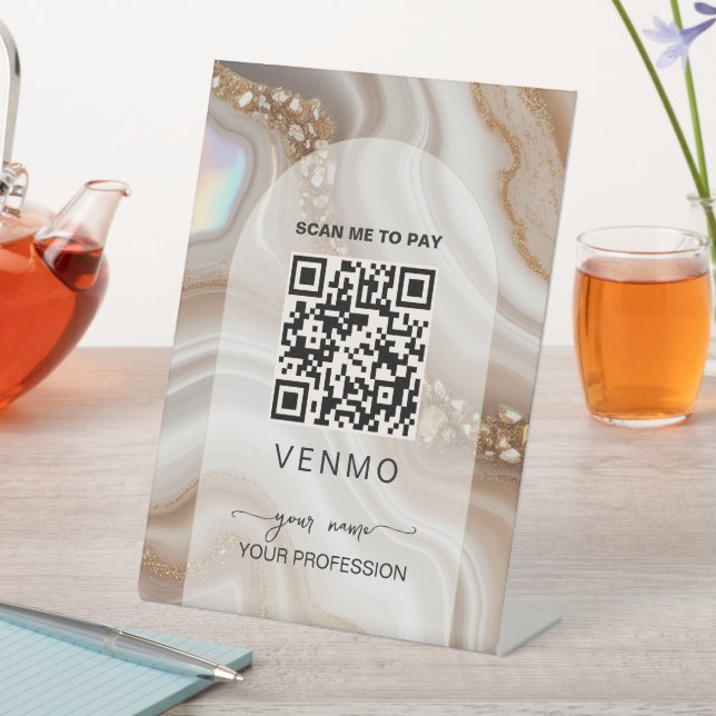 Beige  gold venmo Payment Qr code  Pedestal Sign (In SItu)