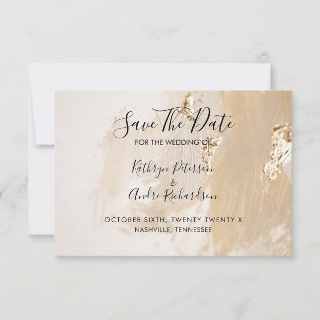 Beige Gold Watercolor Save The Date Invitation (Front)