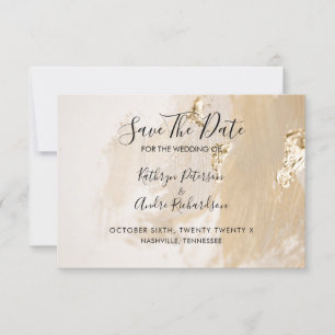 Beige Gold Watercolor Save The Date Invitation