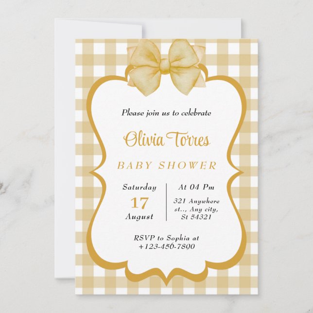 beige,golden White Watercolor  Baby Shower Invitation (Front)