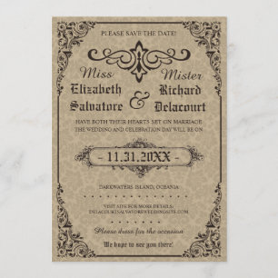 Beige Gothic Victorian Damask Save the Dates Save The Date