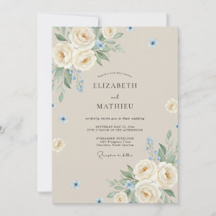 Beige Graceful Floral Wedding Invitation