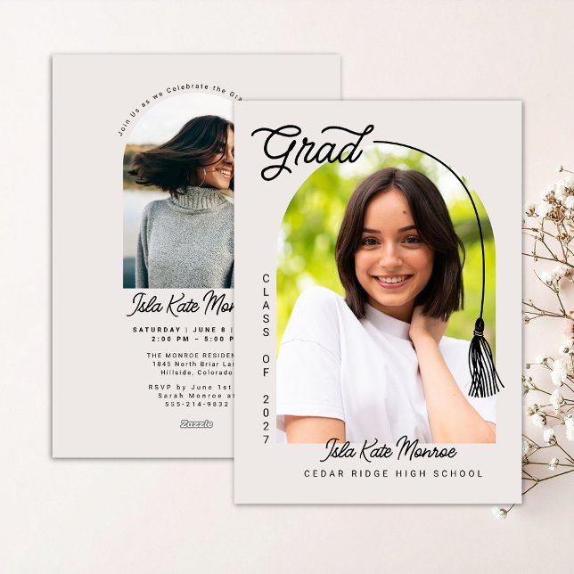Beige Grad Announcement and Invitation with Photo (Creator Uploaded)