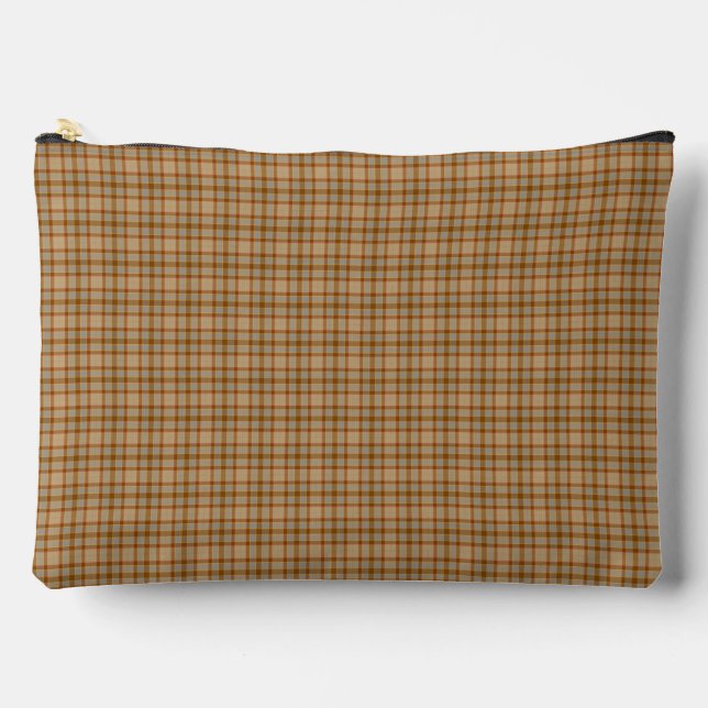 Beige Gray Plaid Tartan Pattern Accessory Pouch (Front)