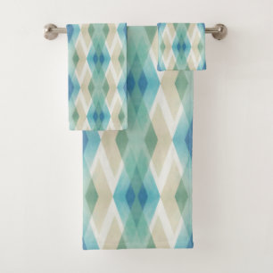 Beige Green Blue White Teal Rhombuses Pattern Bath Towel Set