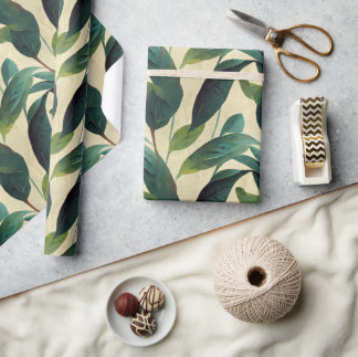 Beige & Green Foliage, Simple Botanical  Wrapping  Paper