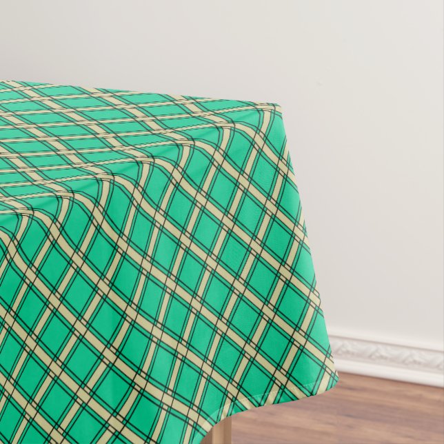 Beige green , plaid pattern  tablecloth (In Situ)