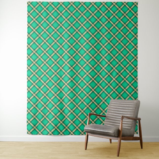 Beige green , plaid pattern  tapestry (In Situ)