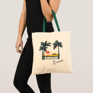 Beige Green Summer Beach Tote Bag
