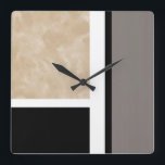 Beige Grey Black and White Modern Square Wall Clock<br><div class="desc">Wall clock printed with original mixed media colour block painting.</div>