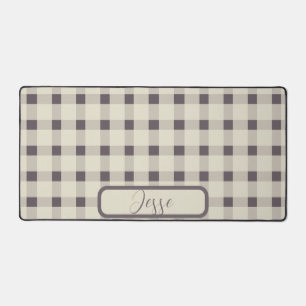 Beige Grey Gingham Pattern Desk Mat