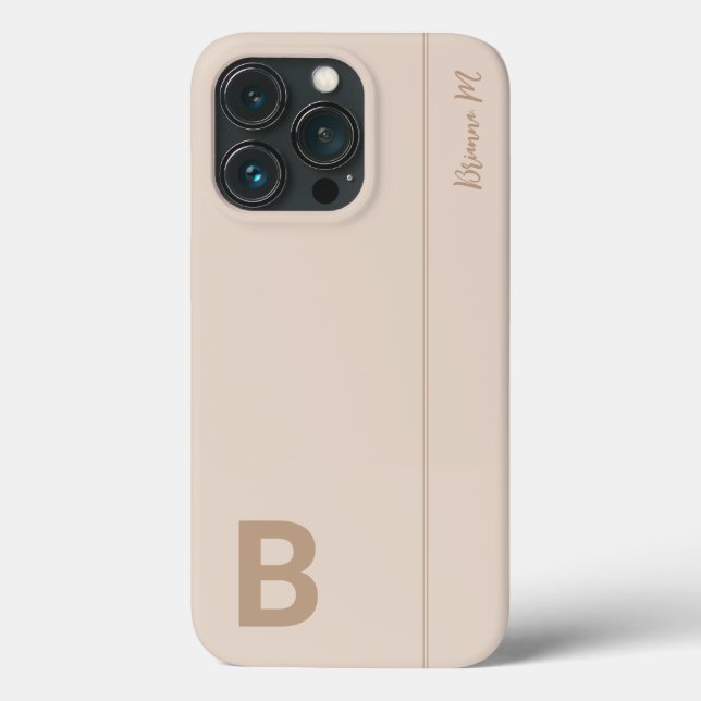 Beige & Grey Minimal Modern Initial Monogram Case-Mate iPhone Case (Back)
