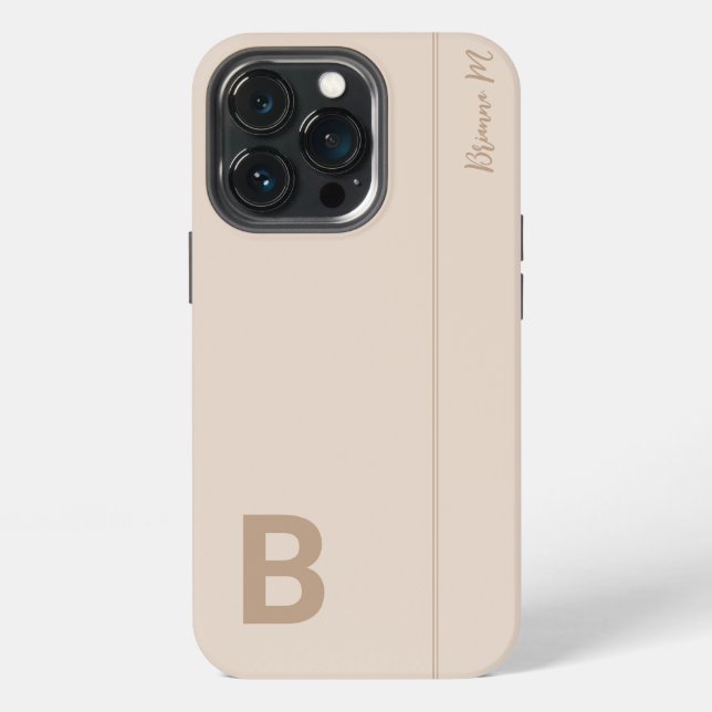 Beige & Grey Minimal Modern Initial Monogram iPhone Case (Back)