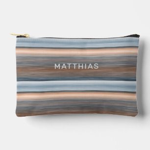 Beige Grey Teal Blue Taupe Brown Stripes Art Accessory Pouch