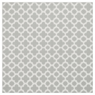 Beige Grey White Ikat Quatrefoil Pattern Fabric