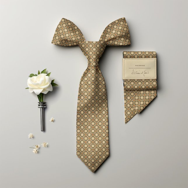 Beige Grey Yellow Vintage Floral Men's Tie (Creator Uploaded)