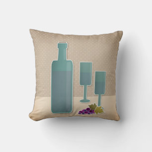 Beige grunge retro vintage wine glasses grape polk cushion
