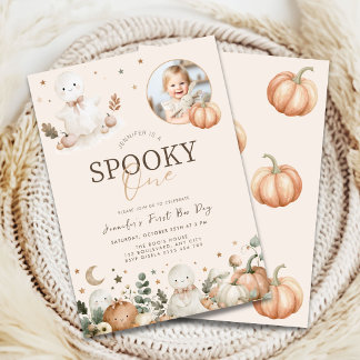 Beige Halloween Spooky One 1st Birthday Invitation