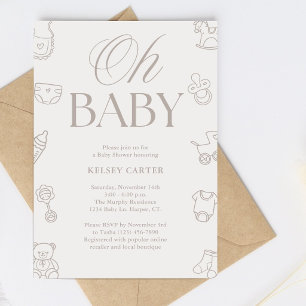 Beige Hand Drawn Gender Neutral Baby Shower Invitation