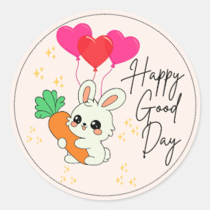 Beige Happy Bunny Holding a Carrot Classic Round Sticker