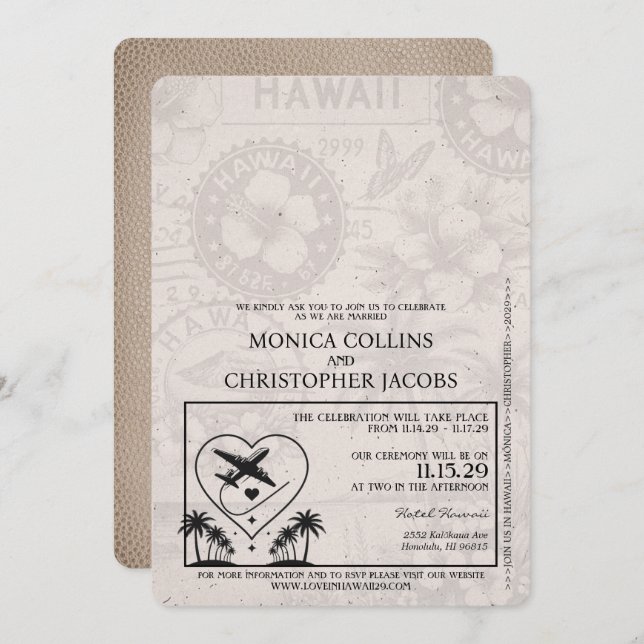 Beige Hawaii Passport Wedding Invitation (Front/Back)