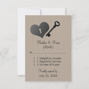 Beige Heart Lock and Key Response Card