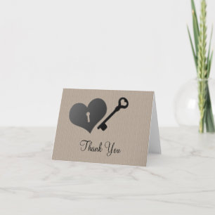 Beige Heart Lock and Key Thank You Card