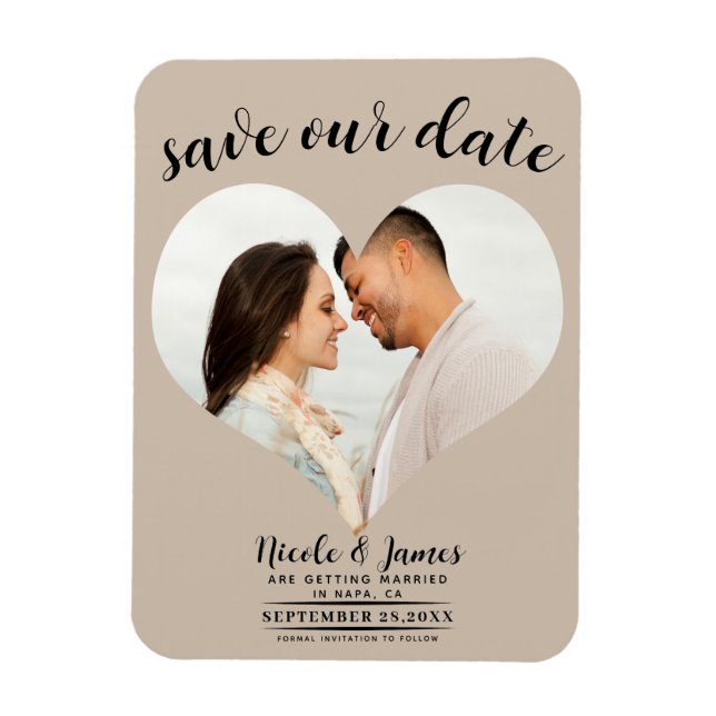 Beige Heart Photo Wedding Save the Date Magnet (Vertical)