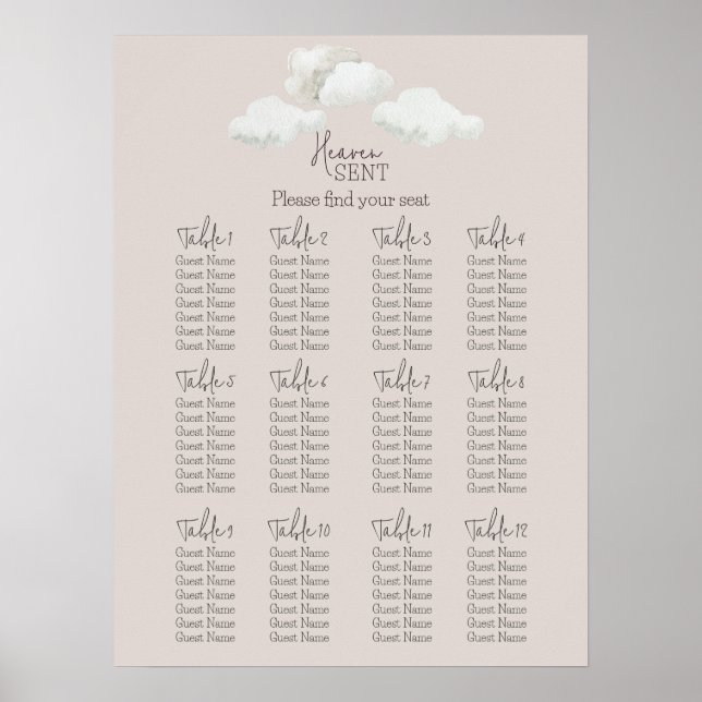 Beige Heaven Sent Gender Reveal Seating Chart (Front)