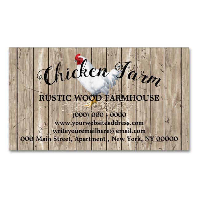 Beige Hen Chicken Farming Wooden Rustic Eggs Magnetic Business Card (Front)