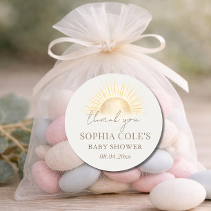 Beige Here Comes The Sun Boy Baby Shower Favour Classic Round Sticker