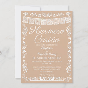 Beige Hermoso Cariño Baptism & First Birthday Invitation
