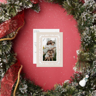Beige Holly n Pine Border Photo Holiday Christmas