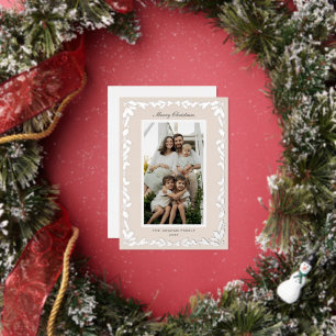 Beige Holly n Pine Border Photo Holiday Christmas