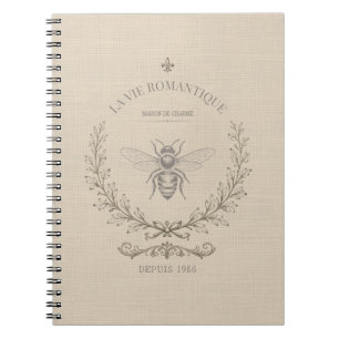 Beige Honey Bee French Country Vintage Rustic  Notebook