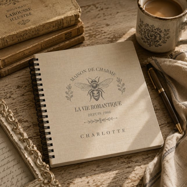 Beige Honey Bee French Country Vintage Rustic Notebook (Creator Uploaded)