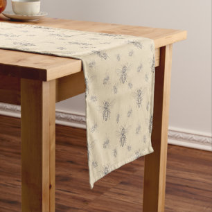 Beige Honey Bee French Country Vintage Rustic Short Table Runner